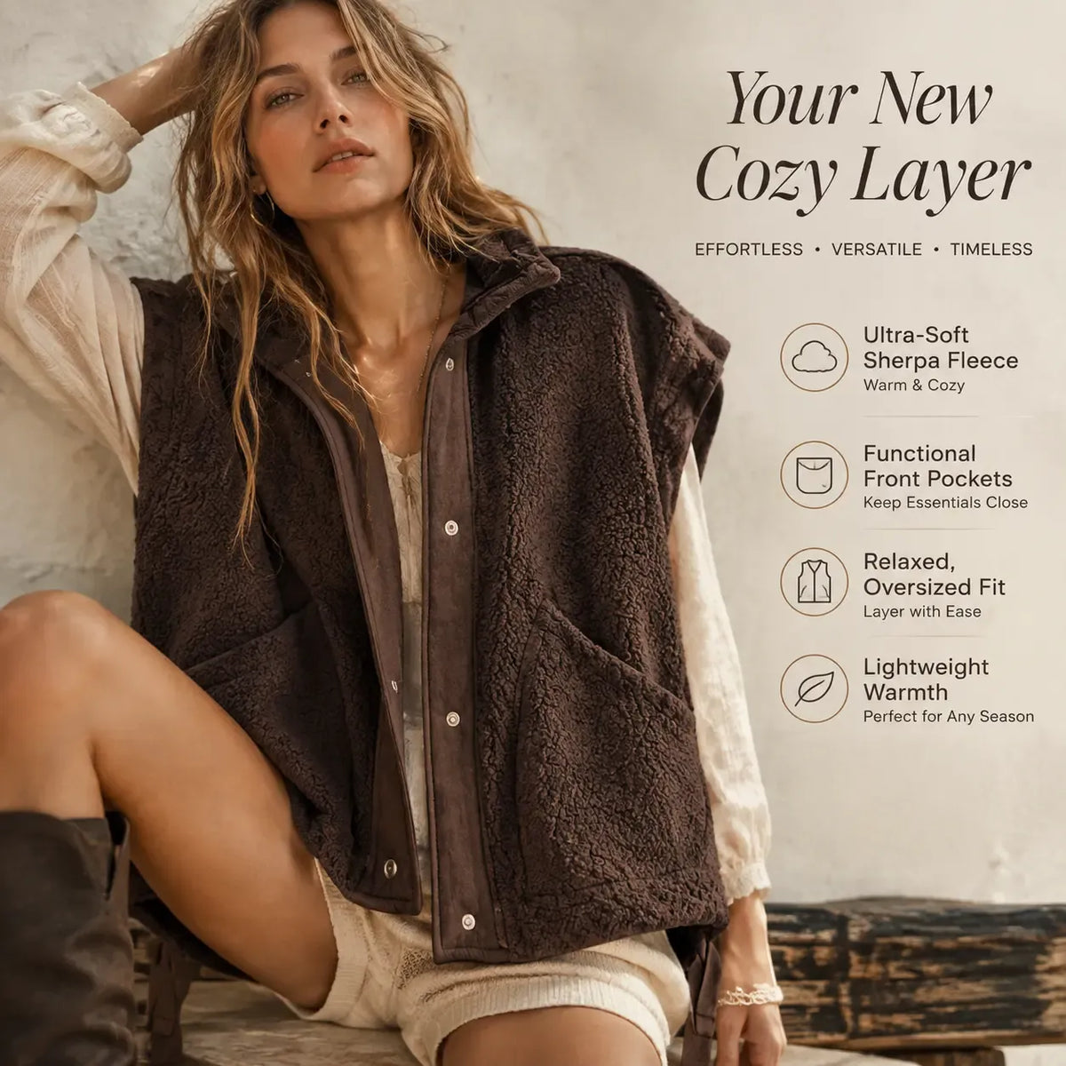 Women's Button-Down Sleeveless Fleece Vest with Pockets
