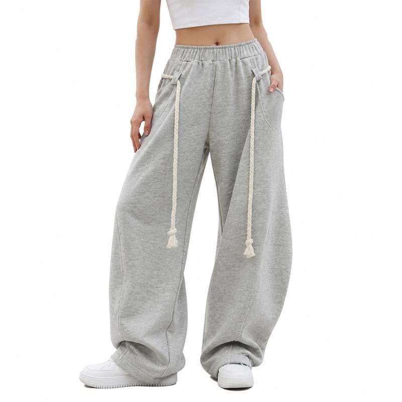 Tanming Women’s Oversized Barrel-Leg Sweatpants with Rope Detail