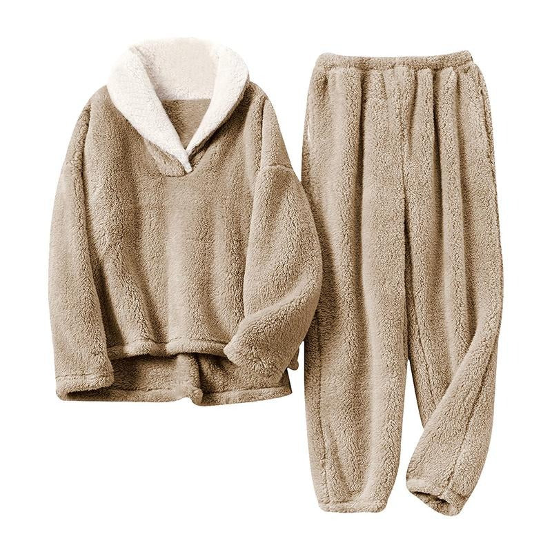 Tanming Women's Fleece Long-Sleeve 2-Piece Pajama Set with Pockets