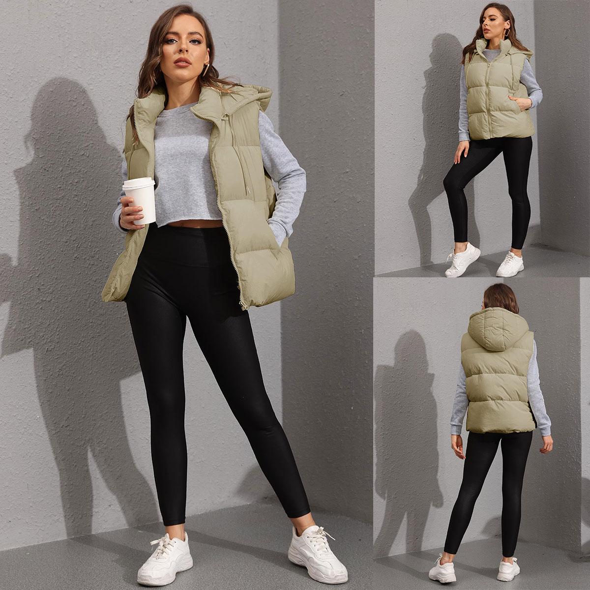 Women's Puffer Vest full-length styling view