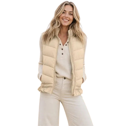 Tanming Women’s Ruffle Hem Quilted Zip-Up Sleeveless Puffer Vest