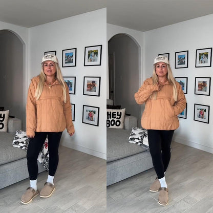 Women's Oversized Hooded Long-Sleeve Puffer Jacket fit and silhouette