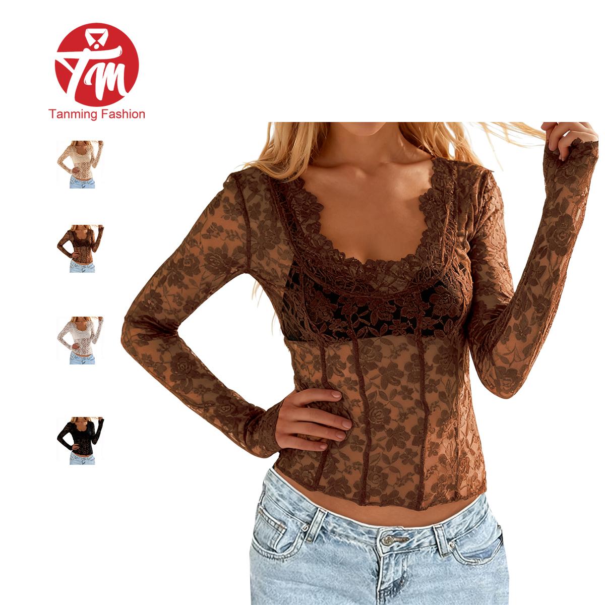 Women's Floral Lace Long-Sleeve Blouse