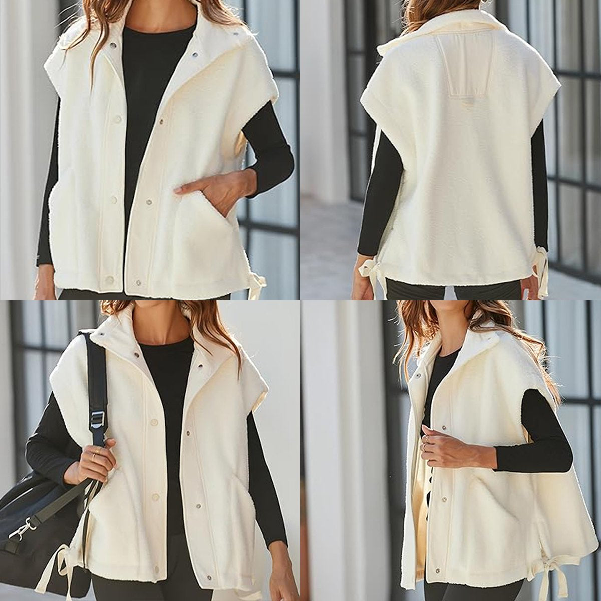 Women's Button-Down Sleeveless Fleece Vest with Pockets