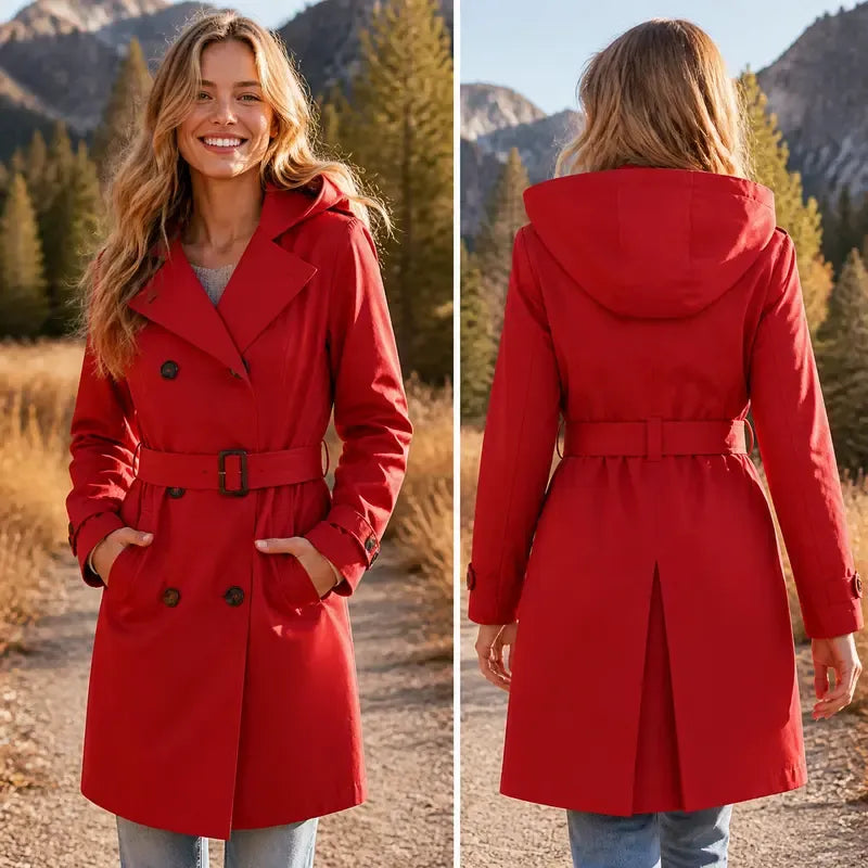 Tanming Women’s Belted Double-Breasted Trench Coat