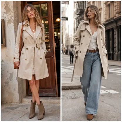 Tanming Women’s Belted Double-Breasted Trench Coat
