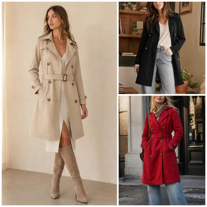 Tanming Women’s Belted Double-Breasted Trench Coat