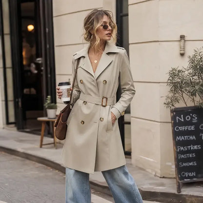 Tanming Women’s Belted Double-Breasted Trench Coat