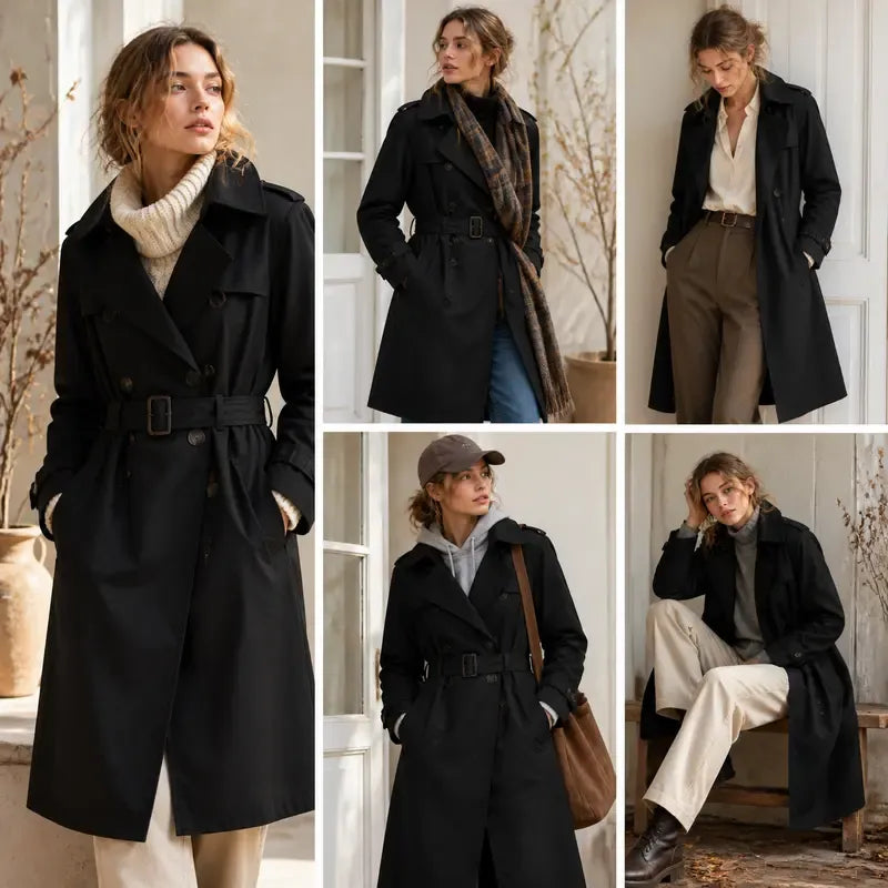 Tanming Women’s Belted Double-Breasted Trench Coat