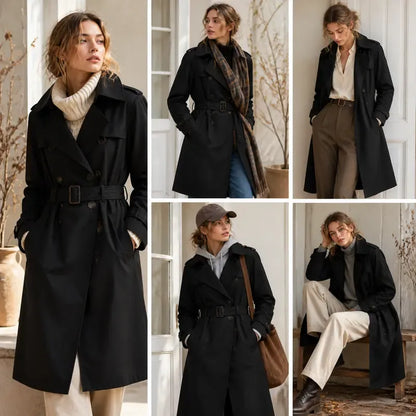Tanming Women’s Belted Double-Breasted Trench Coat