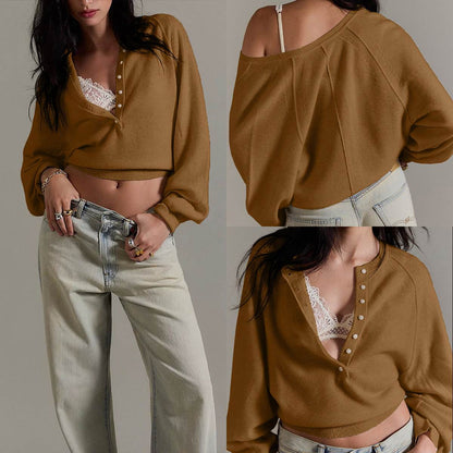 Tanming Women’s Long Sleeve Henley Knit Sweater
