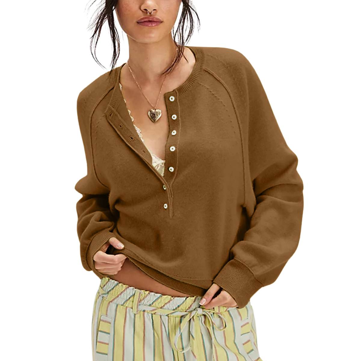 Tanming Women’s Long Sleeve Henley Knit Sweater