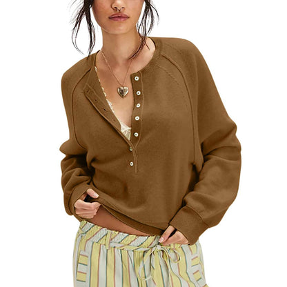 Tanming Women’s Long Sleeve Henley Knit Sweater