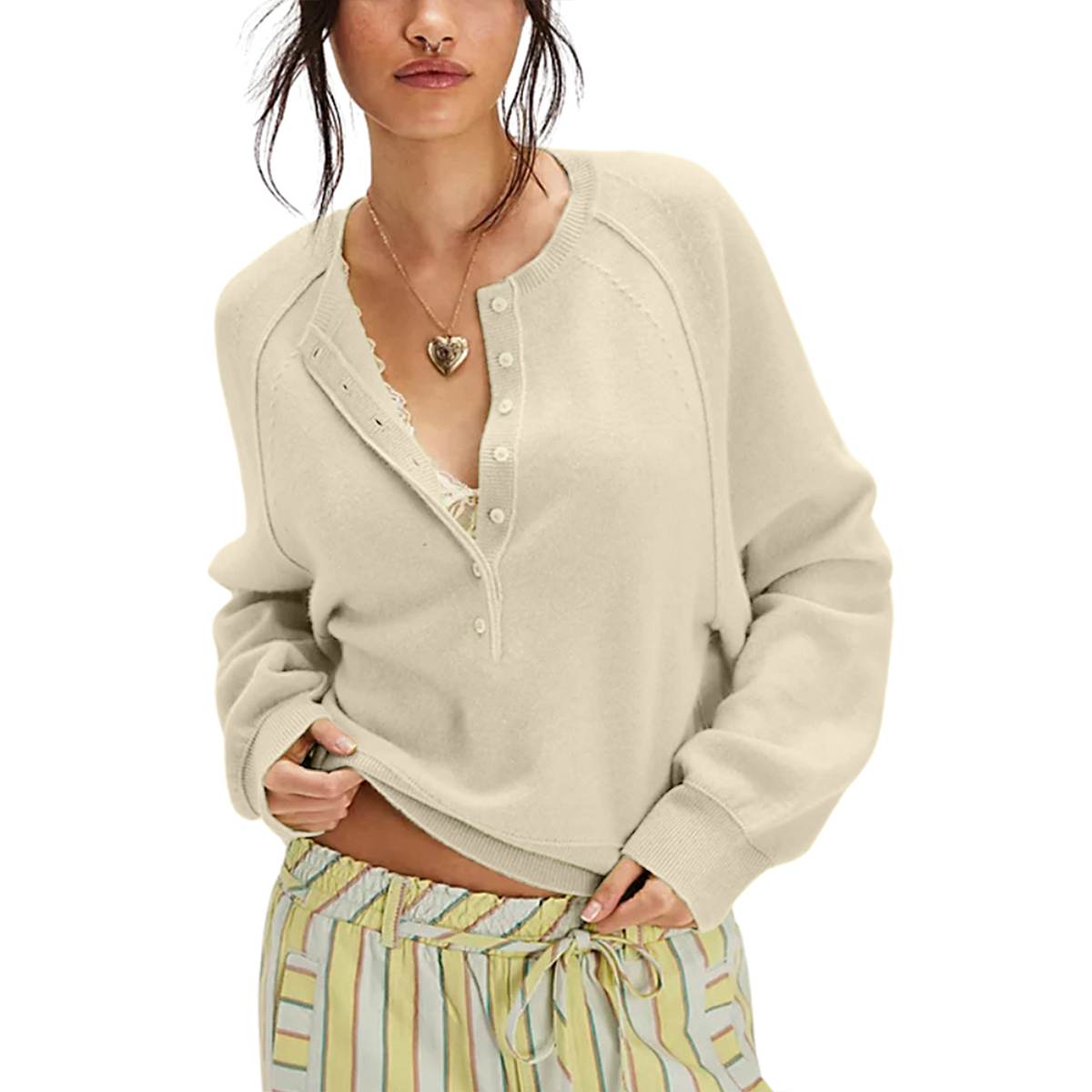 Tanming Women’s Long Sleeve Henley Knit Sweater