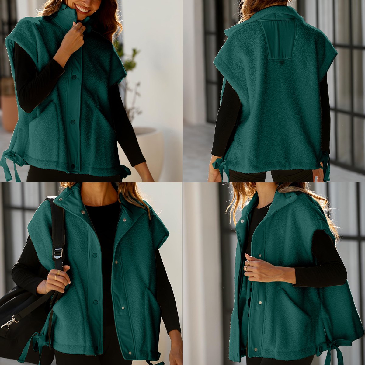 Women's Button-Down Sleeveless Fleece Vest with Pockets
