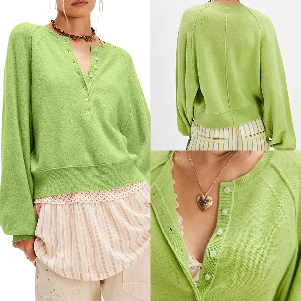 Tanming Women’s Long Sleeve Henley Knit Sweater