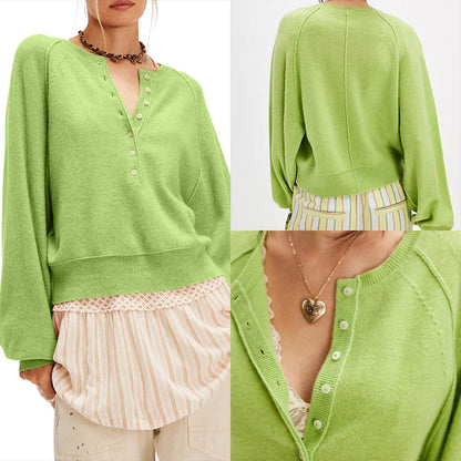Tanming Women’s Long Sleeve Henley Knit Sweater