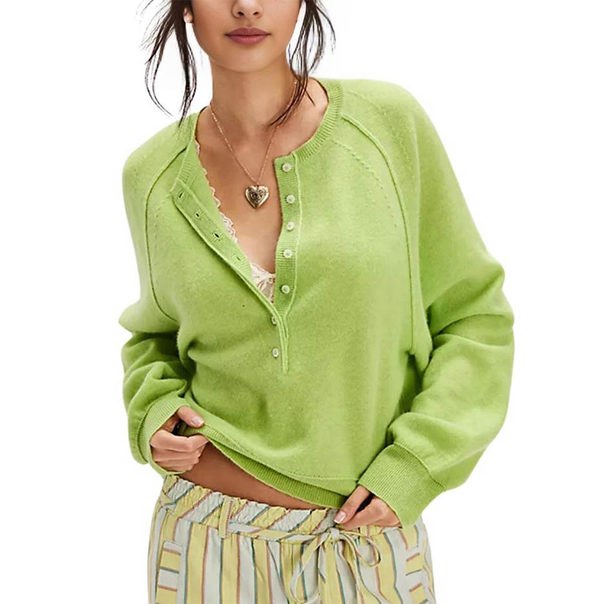 Tanming Women’s Long Sleeve Henley Knit Sweater