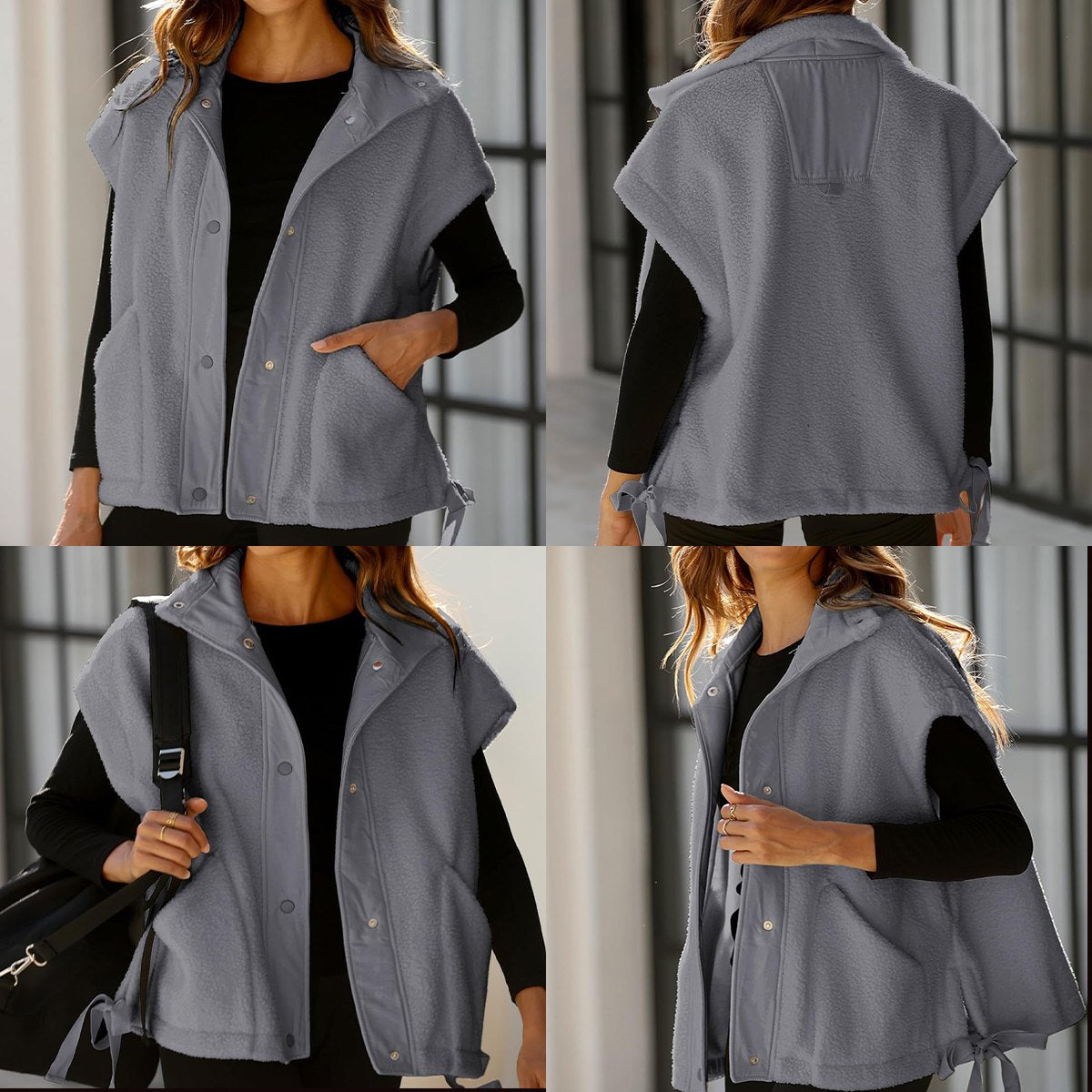 Women's Button-Down Sleeveless Fleece Vest with Pockets