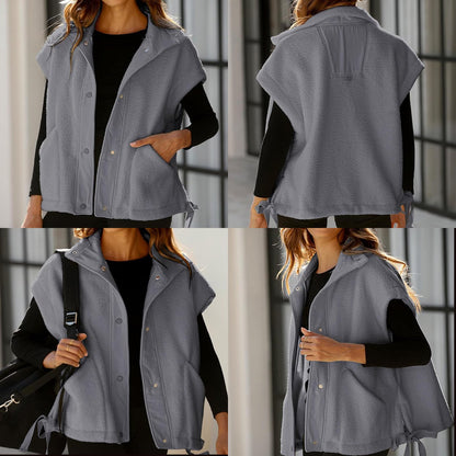 Women's Button-Down Sleeveless Fleece Vest with Pockets