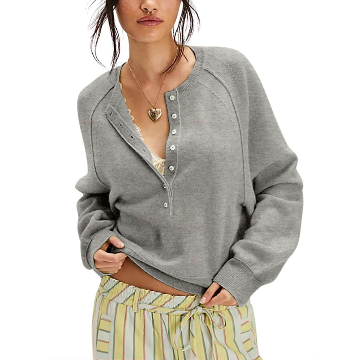 Tanming Women’s Long Sleeve Henley Knit Sweater