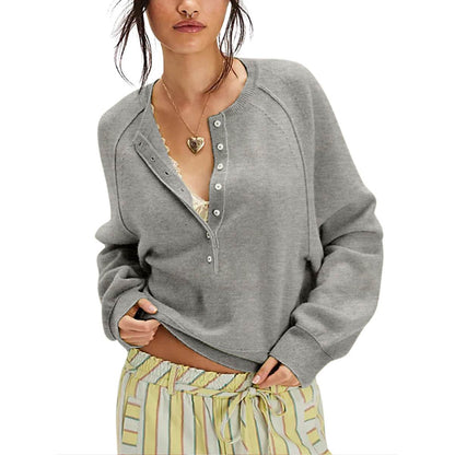 Tanming Women’s Long Sleeve Henley Knit Sweater