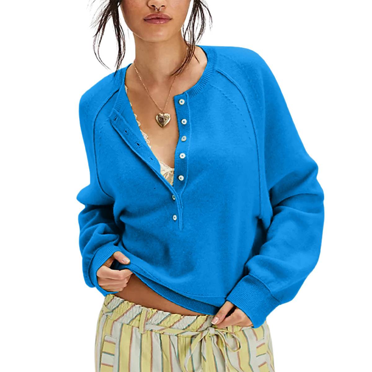 Tanming Women’s Long Sleeve Henley Knit Sweater