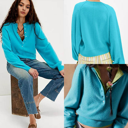 Tanming Women’s Long Sleeve Henley Knit Sweater