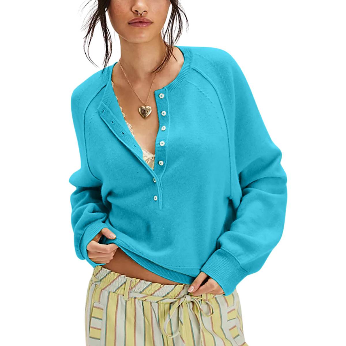 Tanming Women’s Long Sleeve Henley Knit Sweater