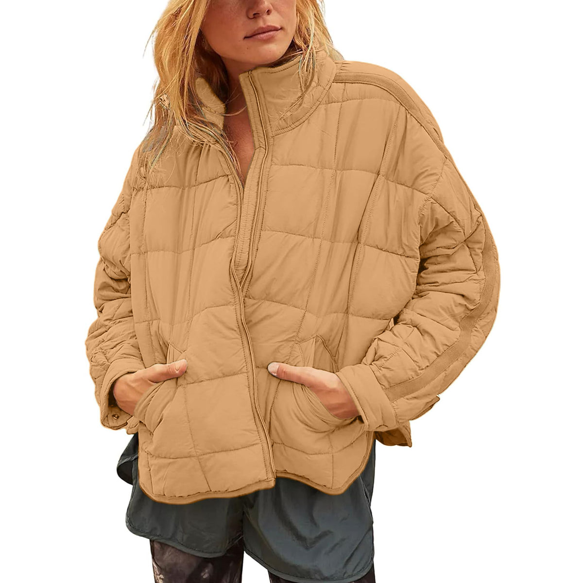 Tanming Women's Long-Sleeve Puffer Jacket with Pockets