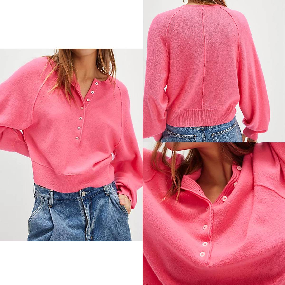 Tanming Women’s Long Sleeve Henley Knit Sweater