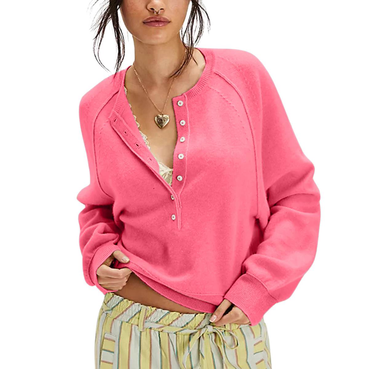 Tanming Women’s Long Sleeve Henley Knit Sweater