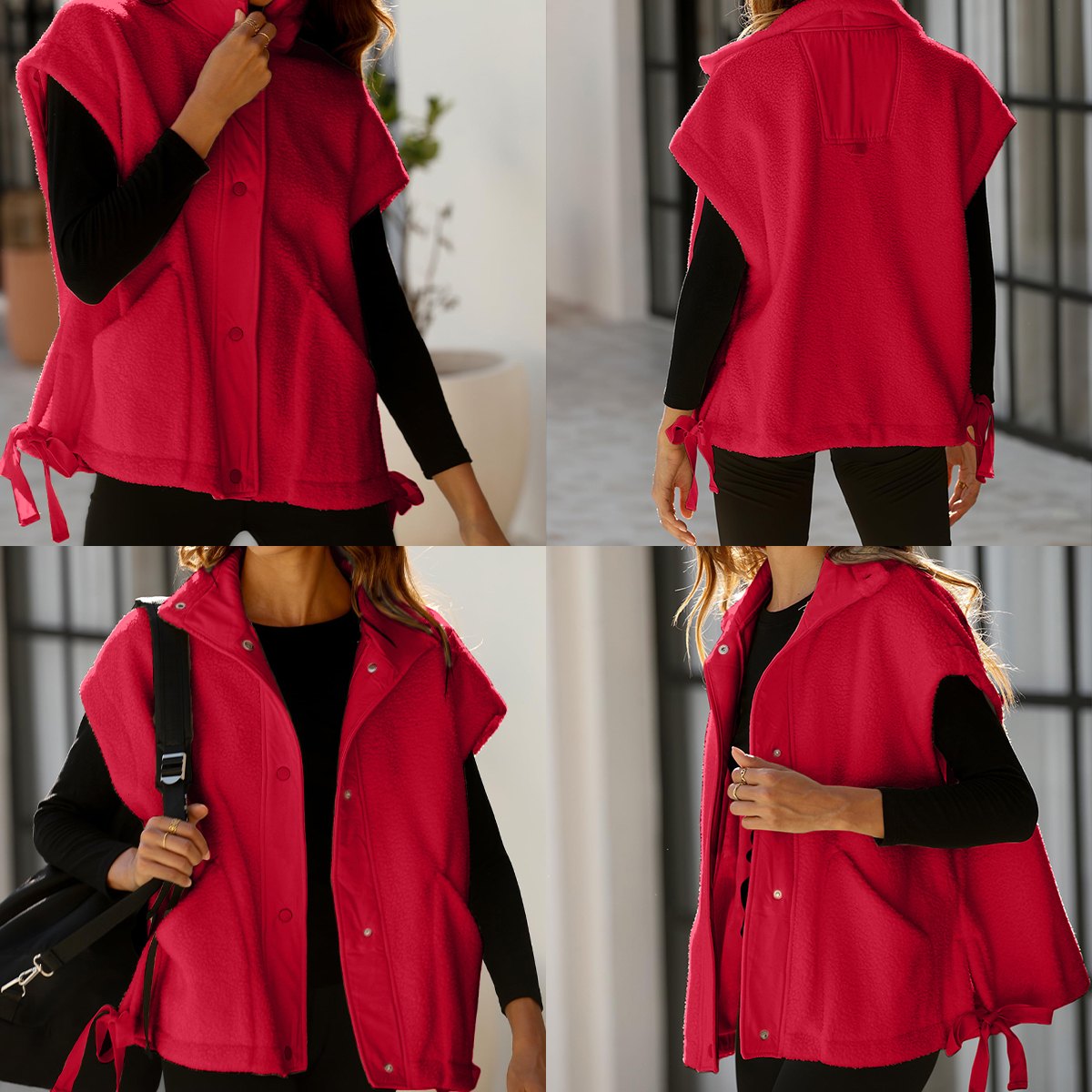 Women's Button-Down Sleeveless Fleece Vest with Pockets