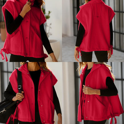 Women's Button-Down Sleeveless Fleece Vest with Pockets