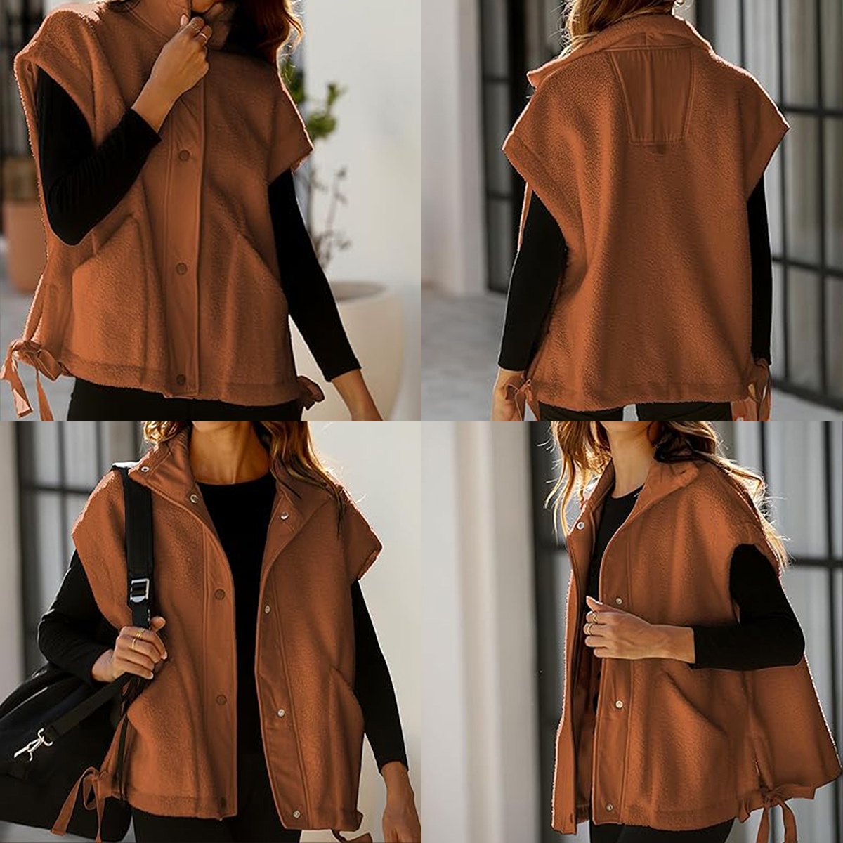 Women's Button-Down Sleeveless Fleece Vest with Pockets