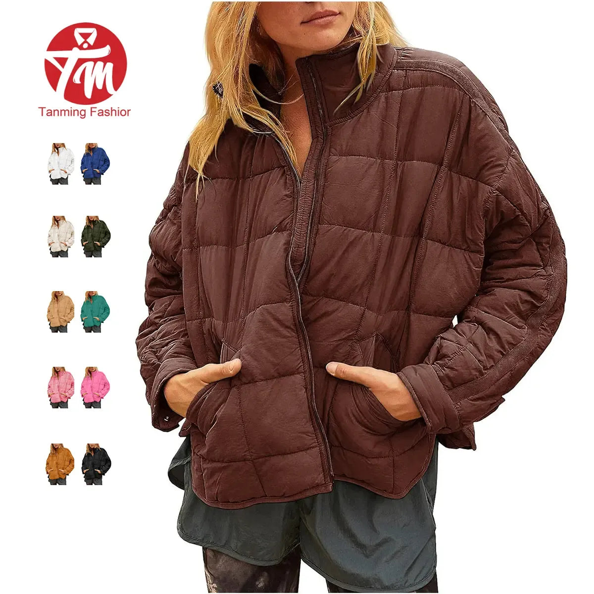 Tanming Women's Long-Sleeve Puffer Jacket with Pockets