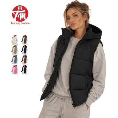 Women's Lightweight Quilted Puffer Vest with Detachable Hood