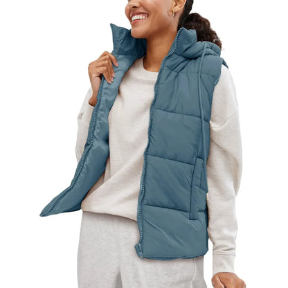 Women's Lightweight Quilted Puffer Vest with Detachable Hood