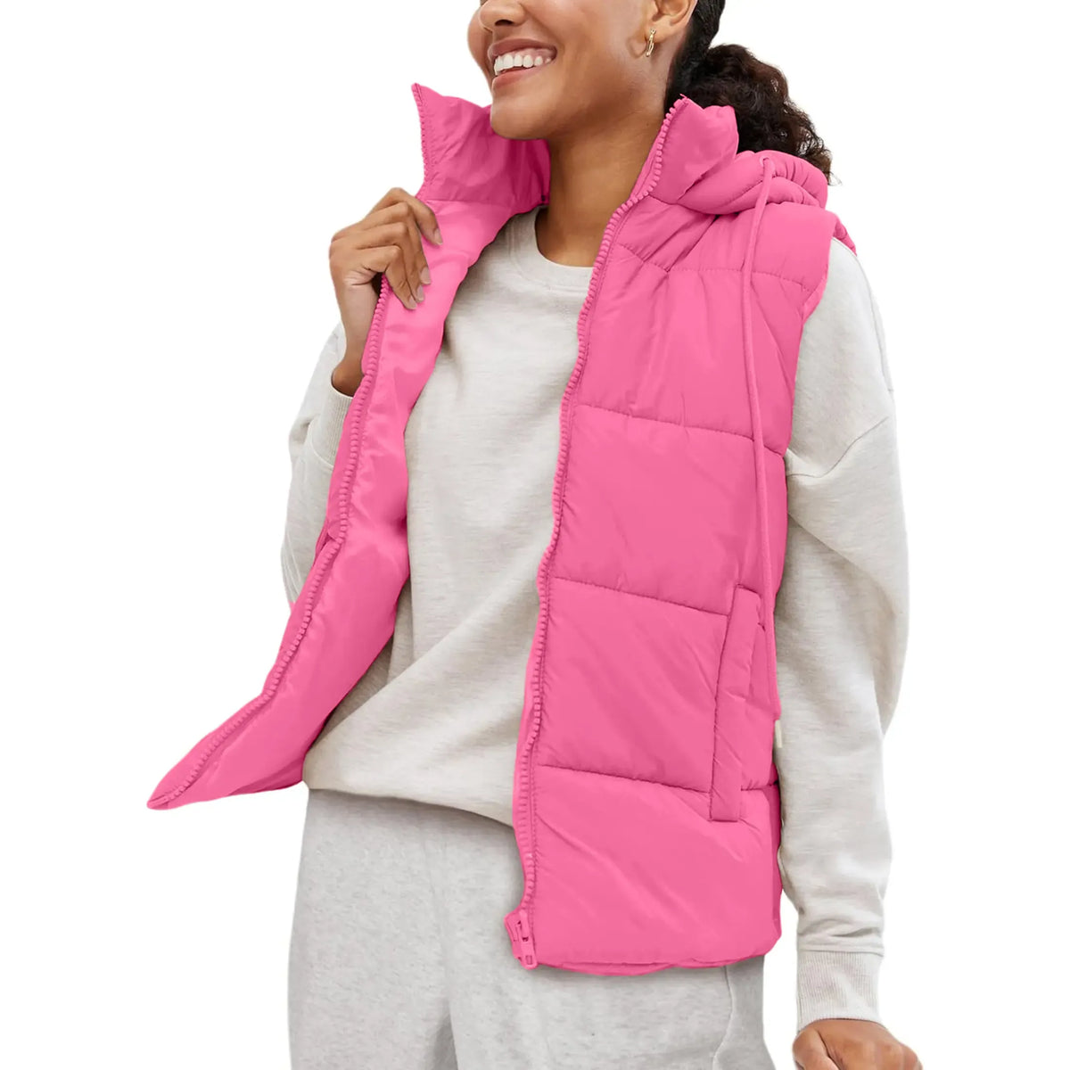 Women's Lightweight Quilted Puffer Vest with Detachable Hood