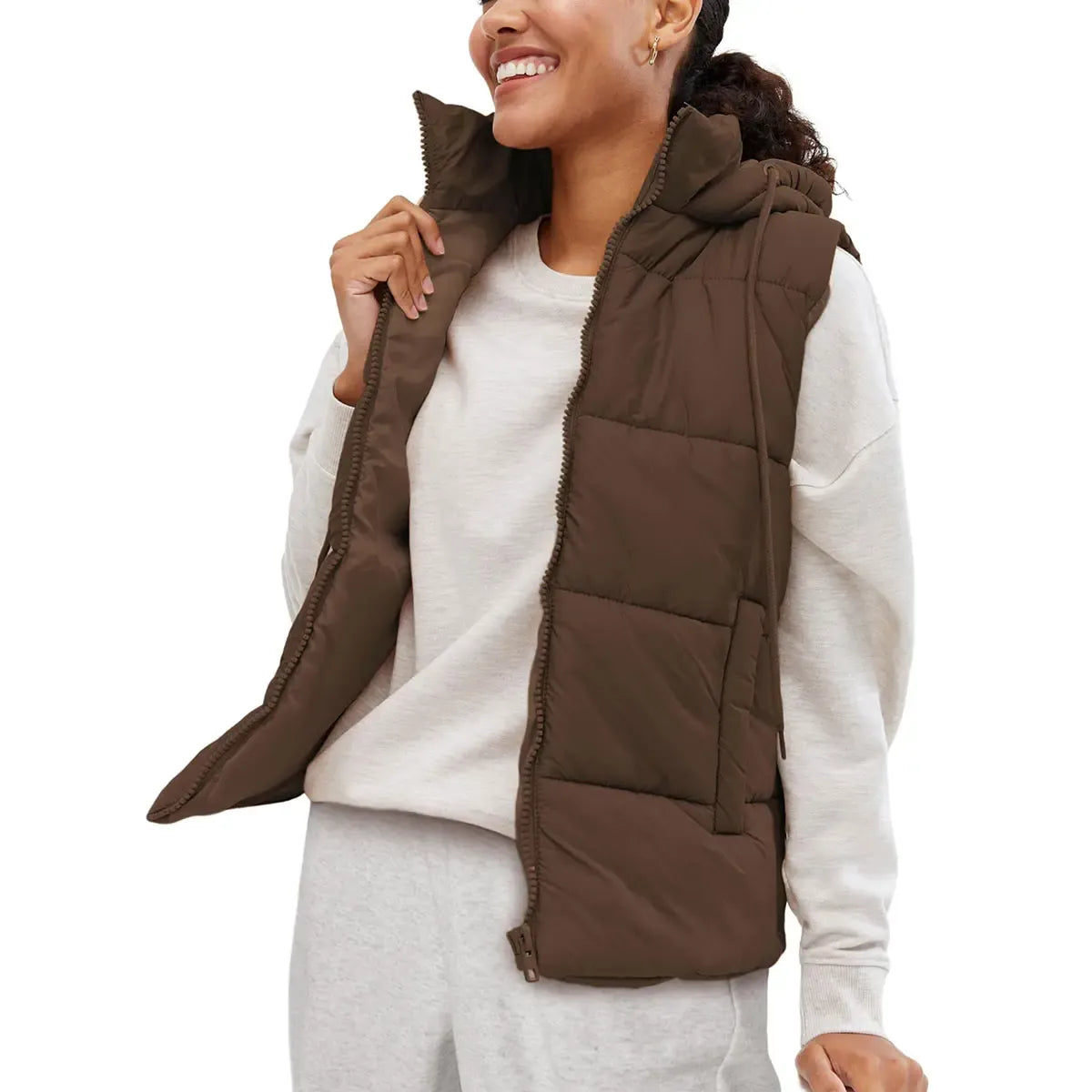 Women's Lightweight Quilted Puffer Vest with Detachable Hood