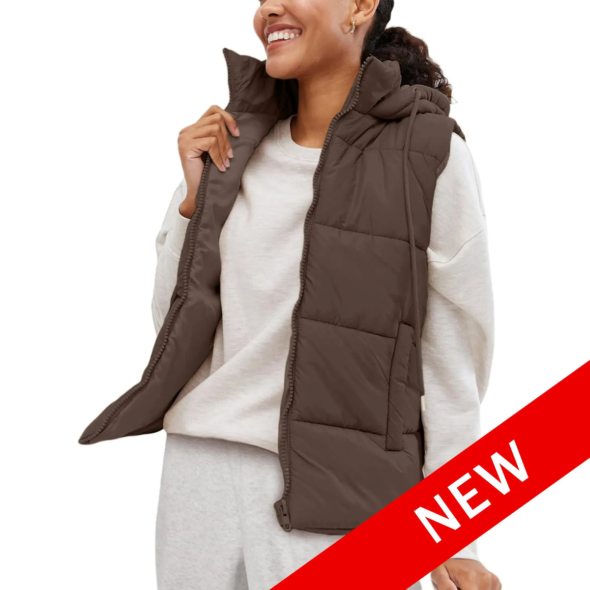 Women's Lightweight Quilted Puffer Vest with Detachable Hood
