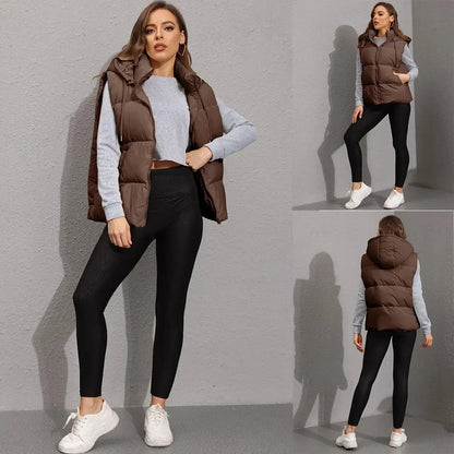 Women's Lightweight Quilted Puffer Vest with Detachable Hood