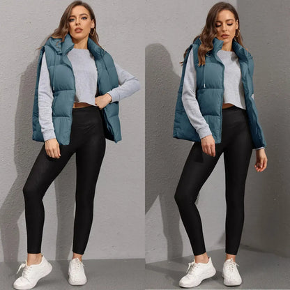 Women's Lightweight Quilted Puffer Vest with Detachable Hood