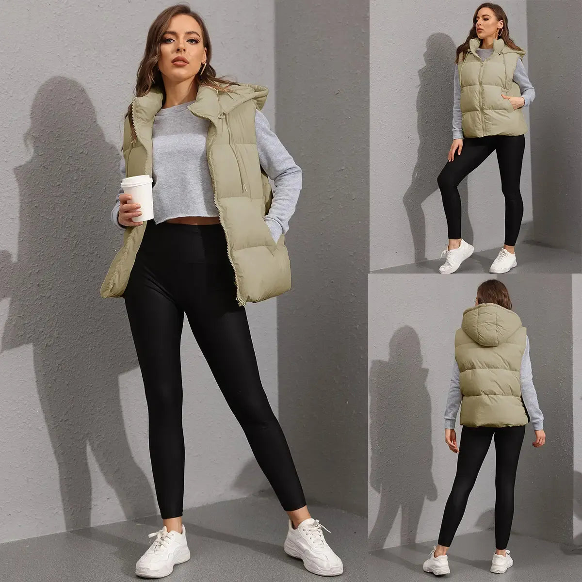 Women's Lightweight Quilted Puffer Vest with Detachable Hood