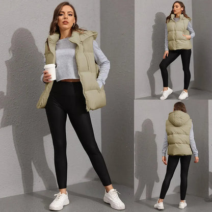 Women's Lightweight Quilted Puffer Vest with Detachable Hood