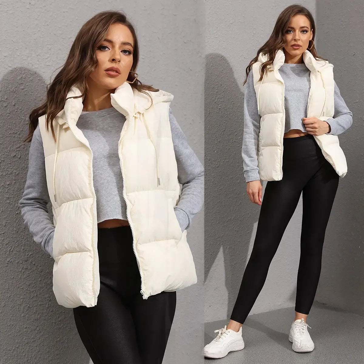 Women's Lightweight Quilted Puffer Vest with Detachable Hood