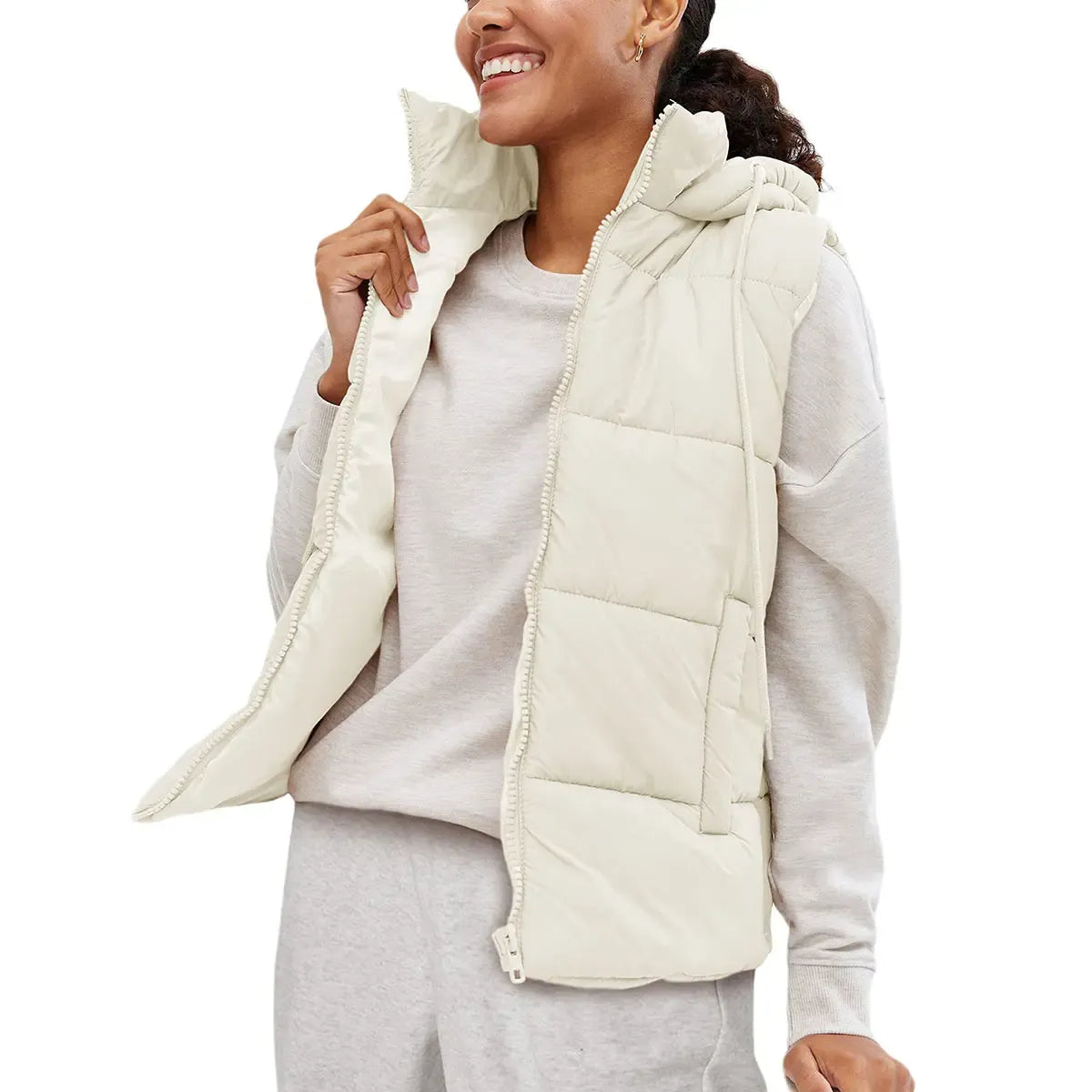 Women's Lightweight Quilted Puffer Vest with Detachable Hood