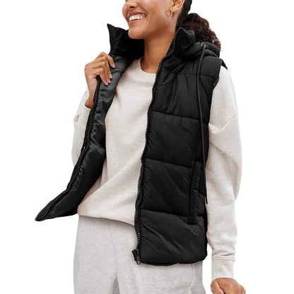 Women's Lightweight Quilted Puffer Vest with Detachable Hood