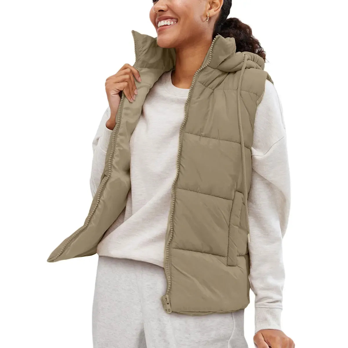 Women's Lightweight Quilted Puffer Vest with Detachable Hood