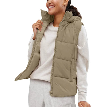 Women's Lightweight Quilted Puffer Vest with Detachable Hood